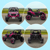 Qaba 24V 7Ah Ride On Utv, 2 Seater 4Mph Kids Electric Car Ride On Battery Powered Toy With 4 Shock Absorbers, Music Horn And Led Lights, For Toddlers 3 8 Years, Pink Pink Plastic