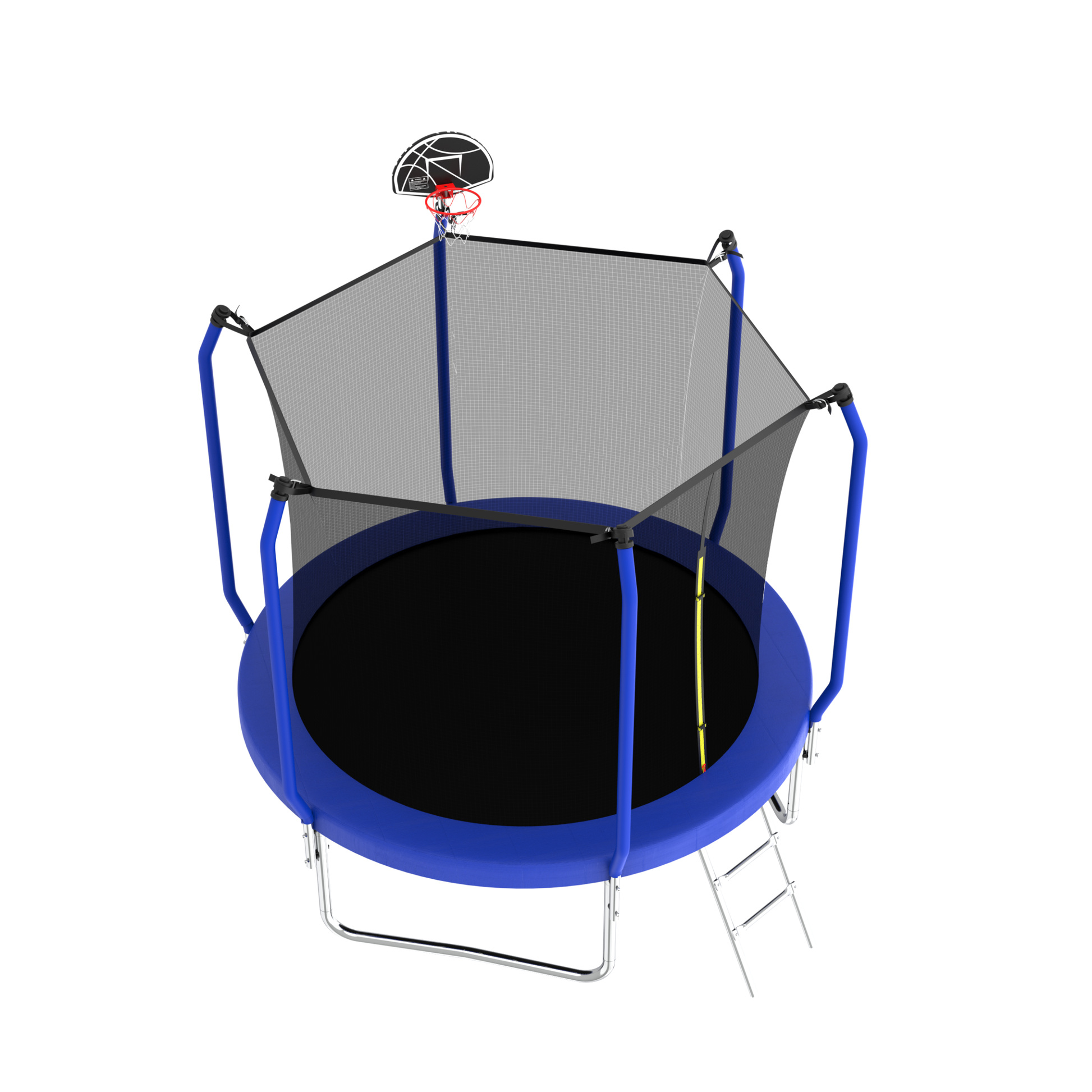 8Ft Trampoline With Basketball Hoop, Astm Approved Reinforced Type Outdoor Trampoline With Enclosure Net Blue Steel