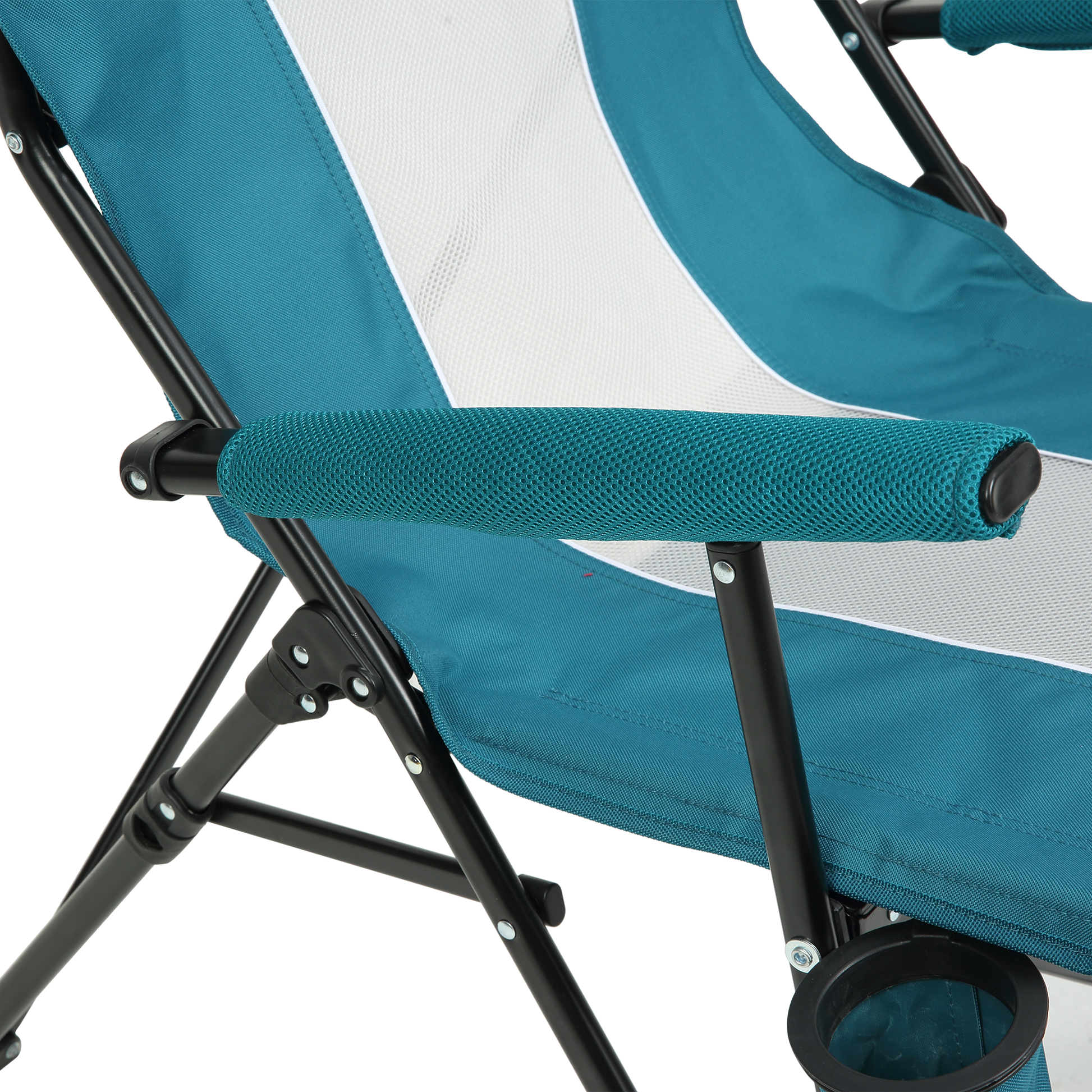 Steel Folding Mesh Quad Camping Chair, With Cup Holder, & Carry Bag Blue Red Seats 2 Steel