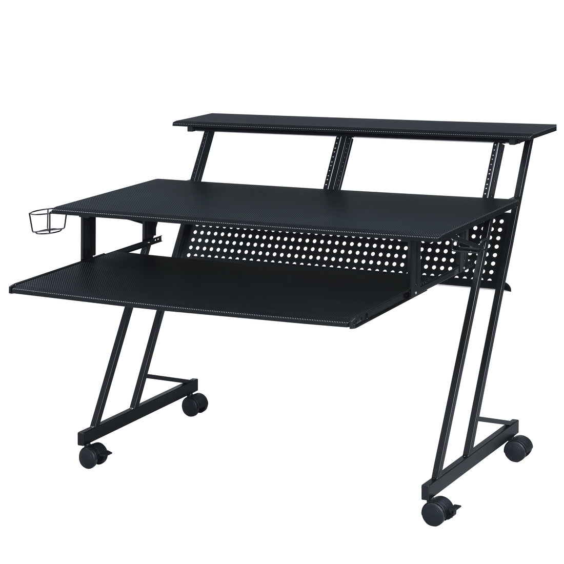 Black Music Recording Studio Desk With Keyboard Tray Black Keyboard Tray Computer Desk Office Rectangular Shelves Wood Metal