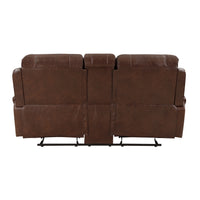 Double Glider Reclining Brown Beautiful Seat With Center Console, Receptacles And Usb Ports,Faux Leather Upholstered Traditional Trim 1Pc Modern Living Room Furniture Brown Faux Leather Wood Primary Living Space Modern Plywood,Solid Wood