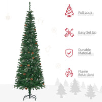 Homcom 6.5 Foot Pencil Artificial Christmas Tree, Slim Pine Needles Xmas Tree With Realistic Branches, Pine Cones, Metal Base, Green Green Plastic