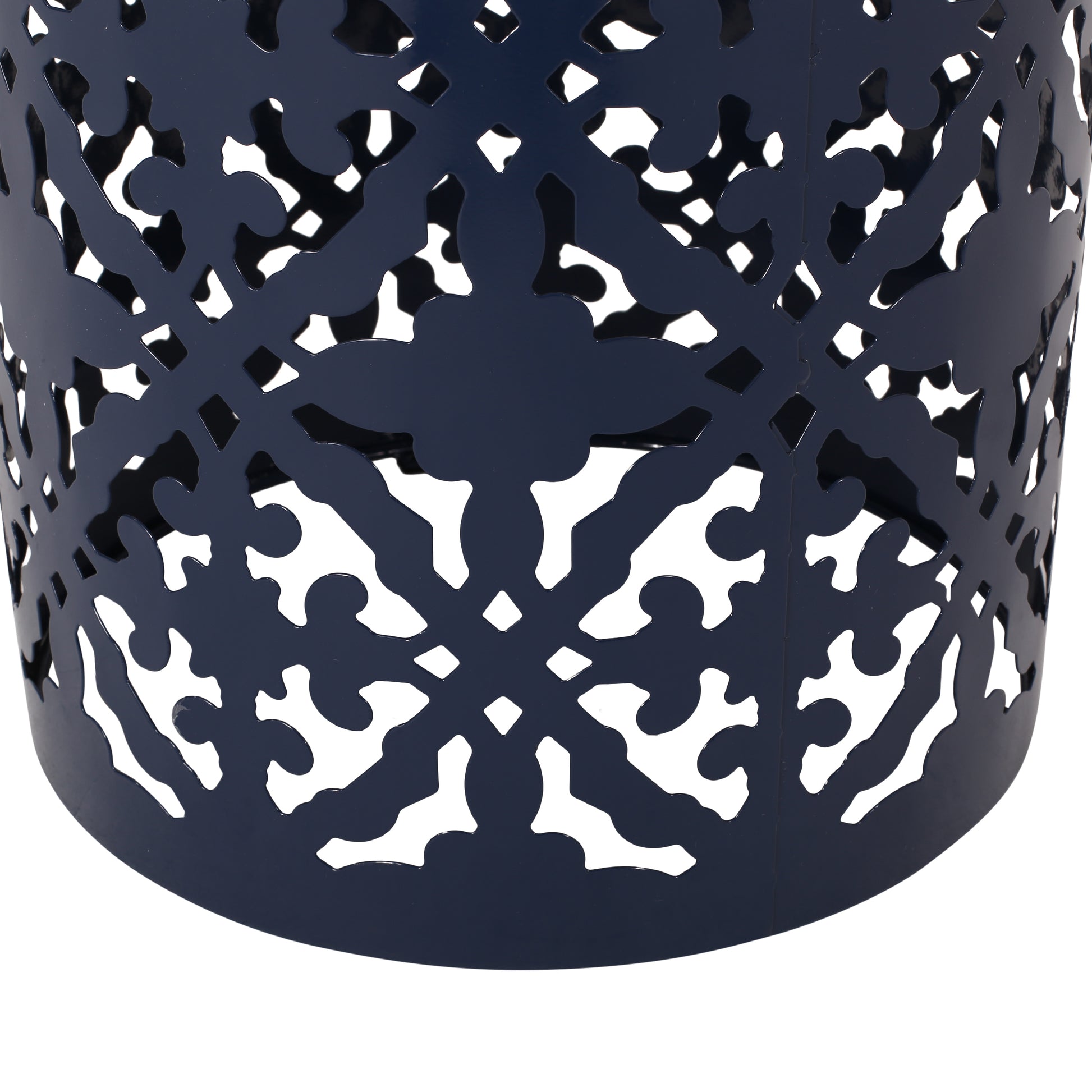 Side Table Dark Blue Rattan Metal