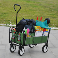 Folding Wagon Garden Shopping Beach Cart Green Grass Green Metal