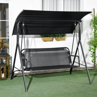 Outsunny 3 Seat Outdoor Patio Swing Chair With Removable Cushion, Steel Frame Stand And Adjustable Tilt Canopy For Patio, Garden, Poolside, Balcony, Backyard, Black 1 Black Steel