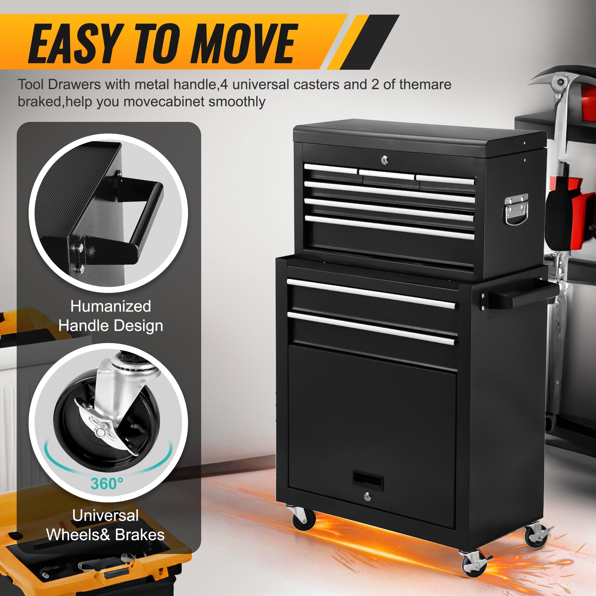 High Capacity Rolling Tool Chest With Wheels And Drawers, 8 Drawer Tool Storage Cabinet Black Iron