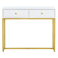 Modern Sleek Console Table Two Drawers With Stripe Design For Living Room And Entryway White White Mdf