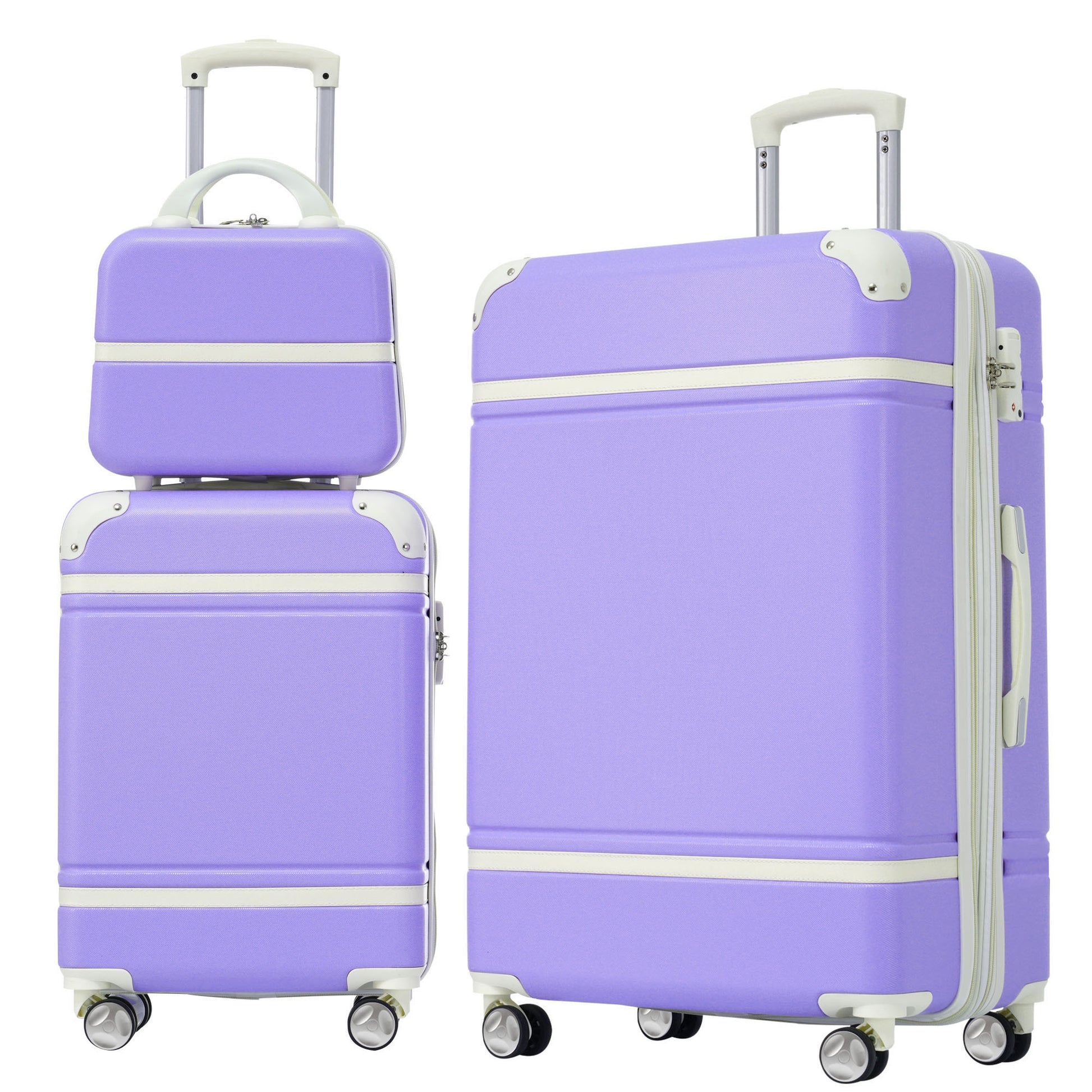 Hardshell Luggage Sets 3 Pieces 20" 28" Luggages And Cosmetic Case Spinner Suitcase With Tsa Lock Lightweight Purple Abs