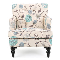 Harrison Tufted Club Chair White Blue Fabric 1 Seat