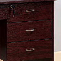 Three Locking Drawers On Metal Glides Student Desk Work Desk Modesty Panel Metal Bar Handles Mahogany Color Mahogany Particle Board Mdf