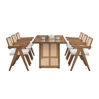 70.87 Inch Large Rectangular Dining Set,5 Pcs Wooden Dining Table And Chairs,Mid Century Modern Large Kitchen Set For Living Room,Bohemian Dining Table With Rattan Weave For Restaurant,Office,Oak