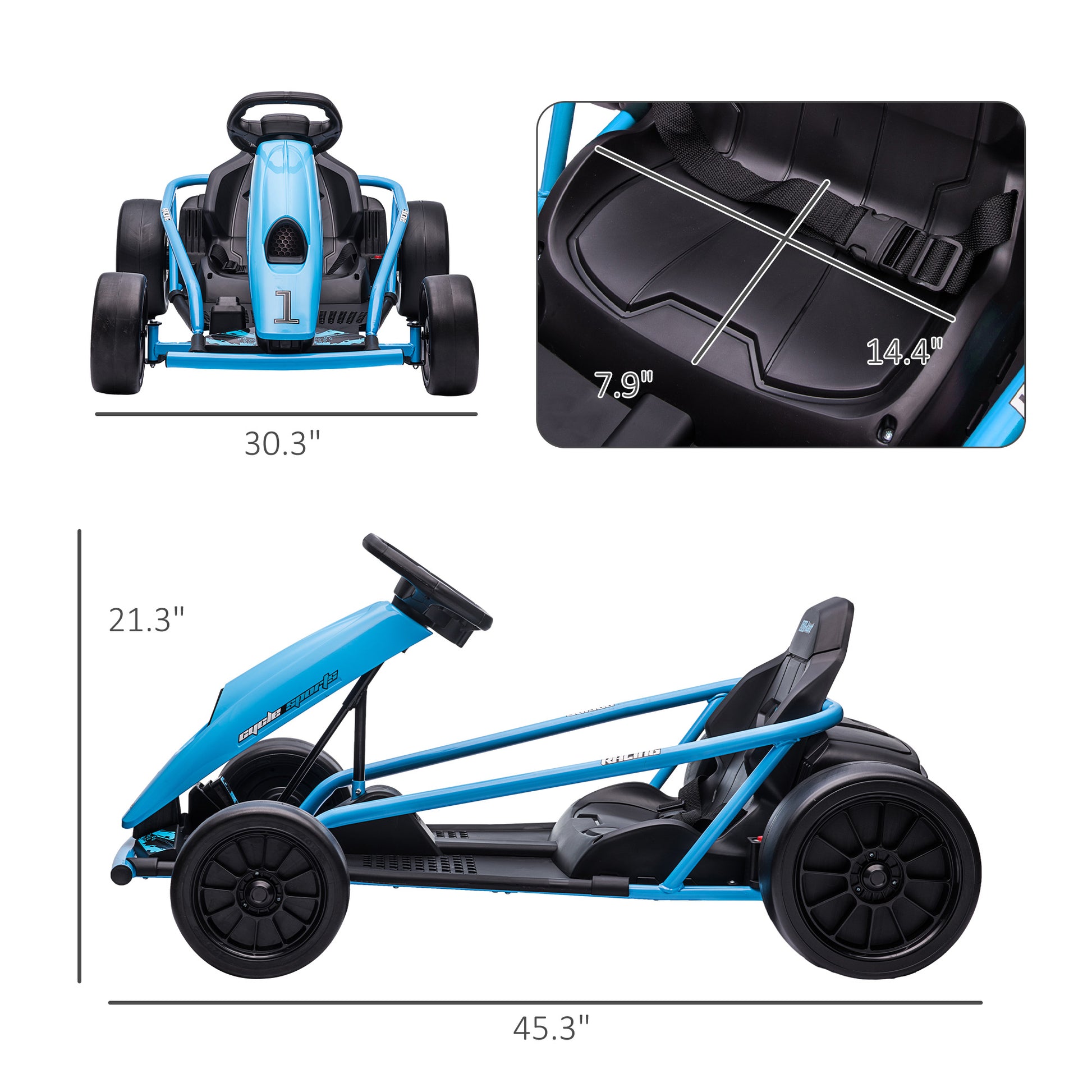 Aosom 24V 8.1 Mph Electric Go Kart, Drifting Car Battery Powered Ride On Toy Outdoor With Slow Start, Music, Horn Honking And Safety Belt, For 8 12 Years Old, Blue Blue Plastic