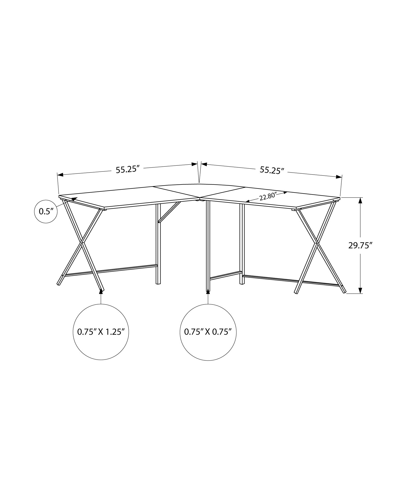 Computer Desk, Home Office, Corner, 55"L, L Shape, Work, Laptop, White Laminate, Black Metal, Contemporary, Modern White Mdf