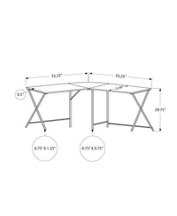 Computer Desk, Home Office, Corner, 55"L, L Shape, Work, Laptop, White Laminate, Black Metal, Contemporary, Modern White Mdf