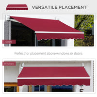 Outsunny 8' X 7' Patio Retractable Awning, Manual Exterior Sun Shade Deck Window Cover, Wine Red Red Aluminum