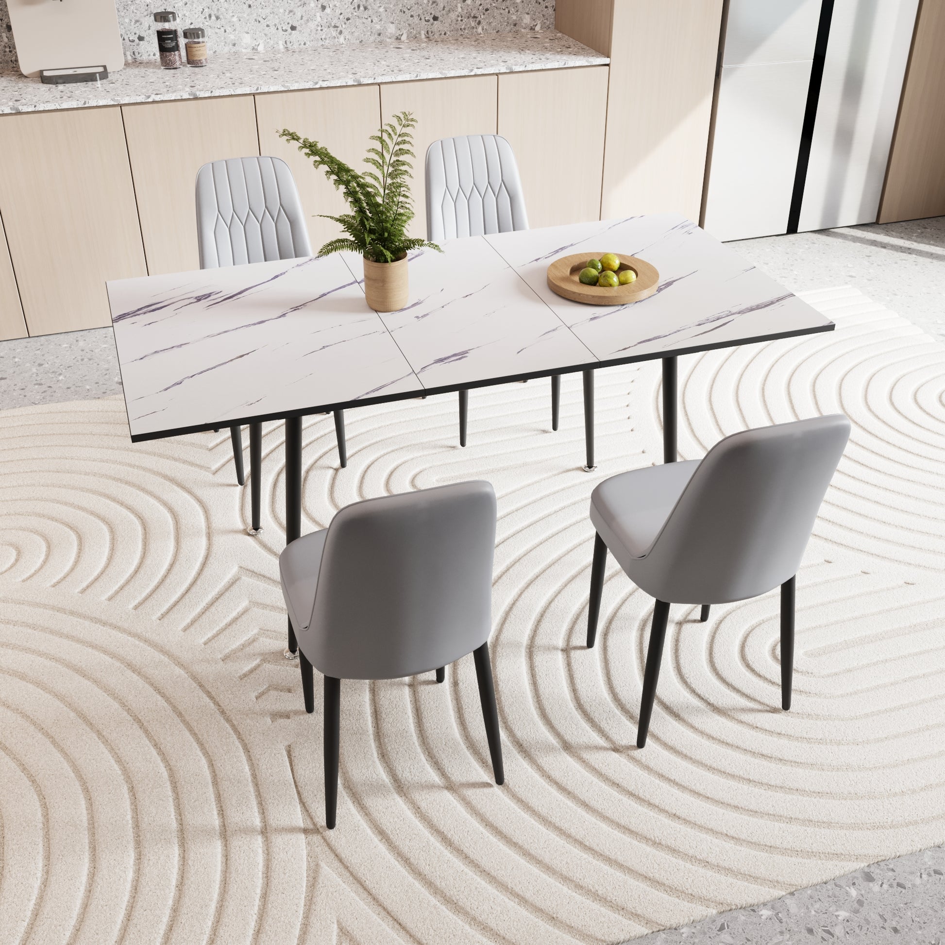 An Expandable Dining Table Set For 2 6 People, Equipped With Pu Fabric Thick Cushioned Dining Chairs And An Elegant And Spacious Dining Tablekitchen Table And Chair Set, With Black Metal Legs Grey