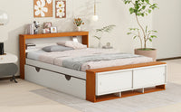 Full Size Platform Bed With Trundle,Storage Headboard And Footboard,Usb Charging Design,White Natural Full White Natural Solid Wood Mdf