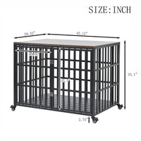 42" Heavy Duty Dog Crate For Large Medium Dogs, Furniture Style Cage With 4 Lockable Wheels And 2 Locks, Decorative Pet House Wooden Cage Kennel Furniture Indoor Black Carbon Steel