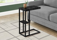 Accent Table, C Shaped, End, Side, Snack, Living Room, Bedroom, Black Marble Look Laminate, Black Metal, Contemporary, Modern Black Particle Board