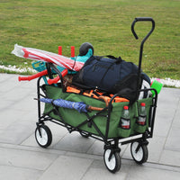 Folding Wagon Garden Shopping Beach Cart Green Grass Green Metal