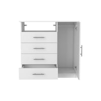 4 Drawer Dresser, One Open Shelf, Superior Top, Single Door Cabinet, White White Solid Wood Mdf Engineered Wood