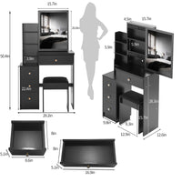 Small Size Left Bedside Cabinet Vanity Table Cushioned Stool, Extra Large Sliding Mirror, Multi Layer, High Capacity Storage Fashionable Dresser, Suitable For Small Space, Epa,Gcc,Ul Certificate