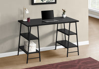 Computer Desk, Home Office, Laptop, Storage Shelves, 48"L, Work, Black Laminate, Black Metal, Contemporary, Modern Black Metal