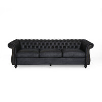Black 3 Seater Faux Suede Sofa With Rolled Arms Modern, Elegant, And Comfortable Couch, Perfect For Living Room, Office, Primary Living Spaces, Bedroom, Ideal For Contemporary Home Decor Black Suede Wood Primary Living Space Medium Soft Tight Back Medium
