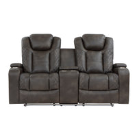 Luxury Comfort Modern Living Room Furniture 1Pc Power Reclining Loveseat Premium Faux Leather Upholstery, Power Headrests, Led Light, Usb Ports, Cup Holders, Hidden Storage Brown Gray Faux Leather Wood Primary Living Space Luxury,Modern Plywood,Solid