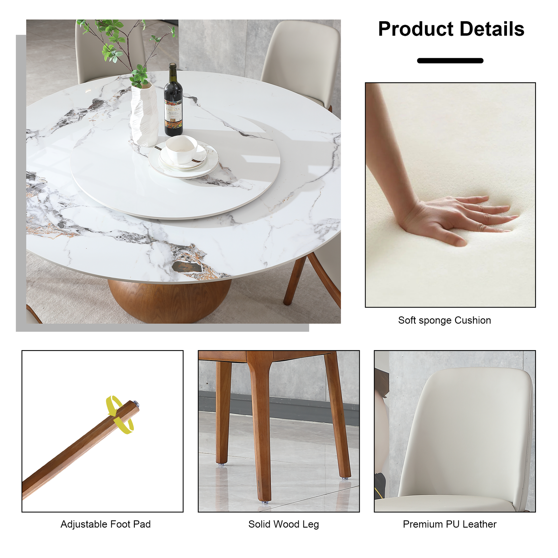 Modern Marble Dining Table, 59" Round Sintered Stone Table For Dining Room, Kitchen, Dinette, Compact Space With Lazy Susan 6 Chairs Walnut,White Dining Room American Design,Luxury,Modern Oak Round