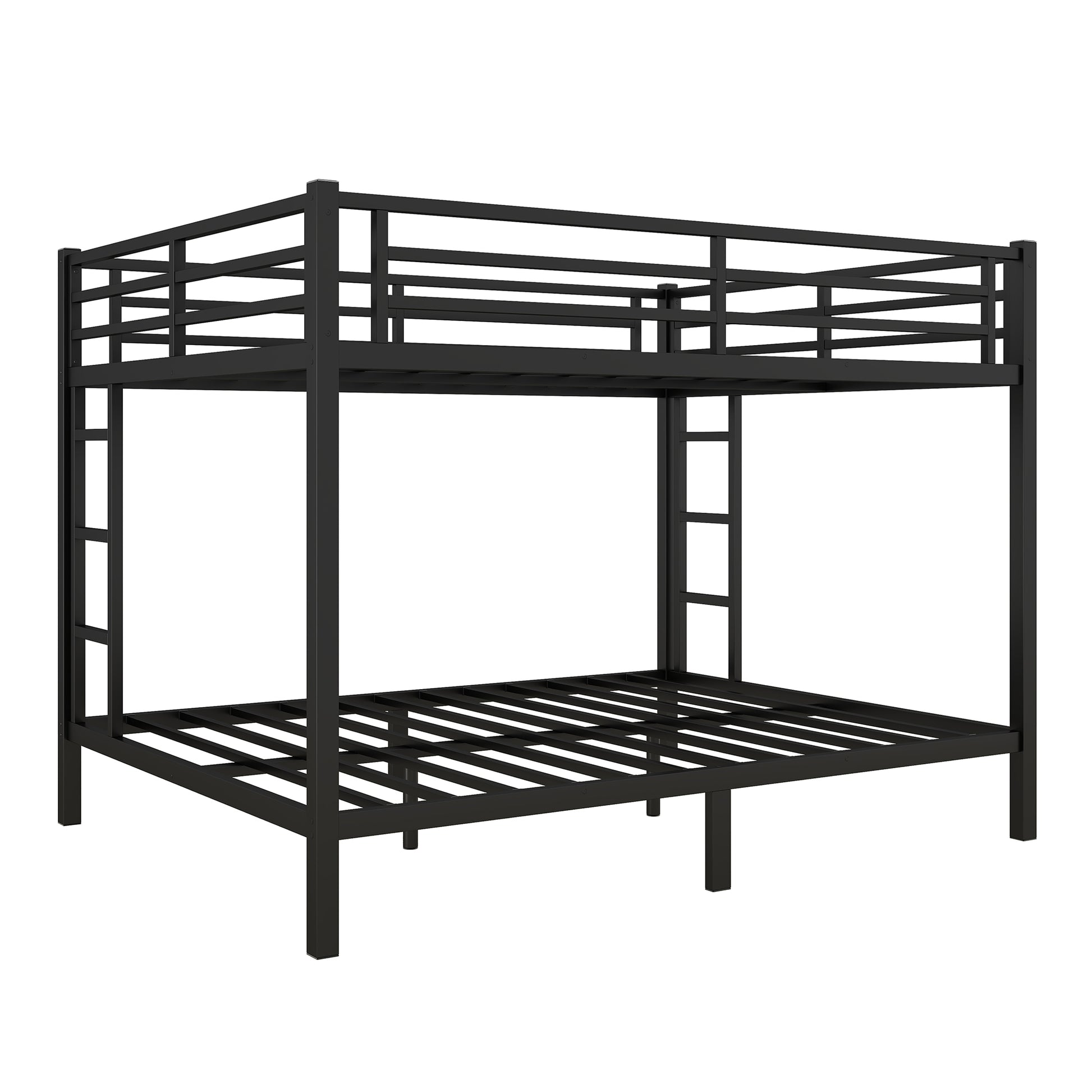 Metal Queen Over Queen Bunk Bed For Teens And Adults,Space Saving Noise Reduced No Box Spring Needed, Black Black Metal