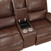 Double Glider Reclining Brown Beautiful Seat With Center Console, Receptacles And Usb Ports,Faux Leather Upholstered Traditional Trim 1Pc Modern Living Room Furniture Brown Faux Leather Wood Primary Living Space Modern Plywood,Solid Wood