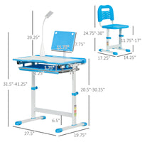 Qaba Kids Table And Chair Set, Activity Desk With Usb Light, Storage Drawer For Study, Activities, Arts, Or Crafts, Blue And White Blue Plastic