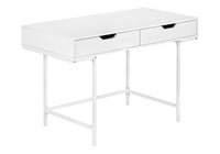 Computer Desk, Home Office, Laptop, Storage Drawers, 48"L, Work, White Laminate, White Metal, Contemporary, Modern White Particle Board