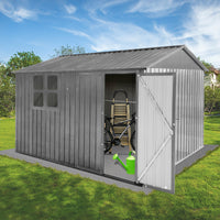 Metal Garden Sheds 10Ftx8Ft Outdoor Grey With Window Grey Metal