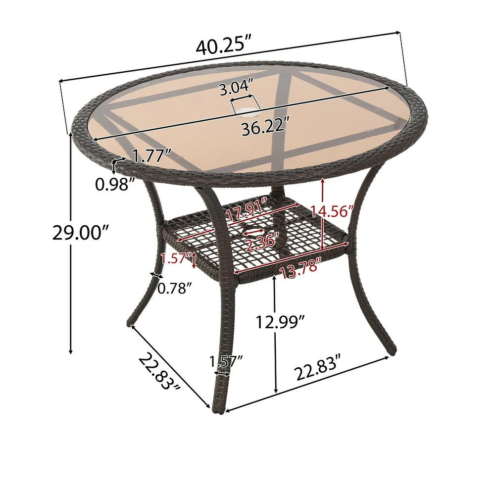 Table Antique Brown Rattan Glass