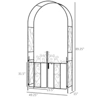 Outsunny 7.5' Metal Garden Arch With Gate, Garden Arbor Trellis For Climbing Plants, Roses, Vines, Wedding Arch For Outdoor Garden, Lawn, Backyard, Black Black Steel