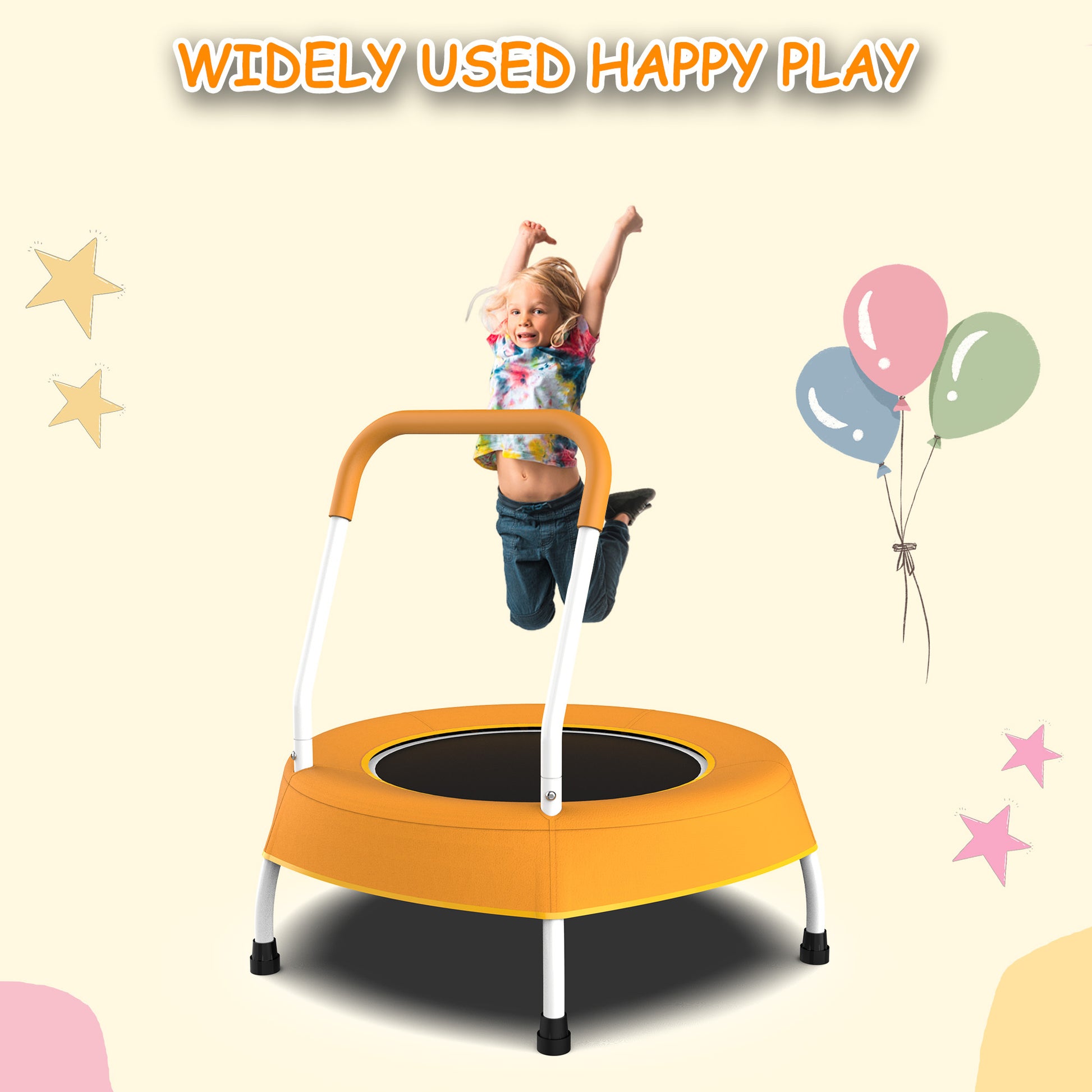 Toddler Trampoline For Kids 1 Year Plus With Handle, Baby Gifts For Boys And Girls, Indoor And Outdoor Orange Metal