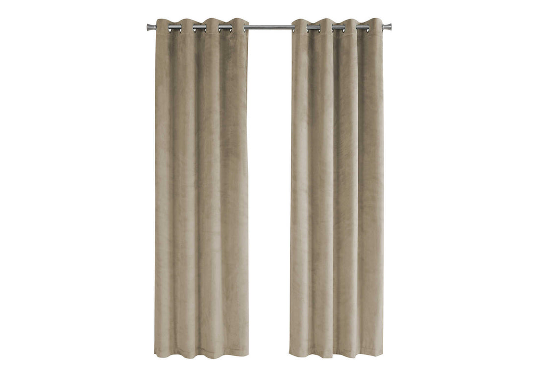 Curtain Panel, 2Pcs Set, 54"W X 84"L, Room Darkening, Grommet, Living Room, Bedroom, Kitchen, Beige Velvet, Contemporary, Modern Cream Polyester