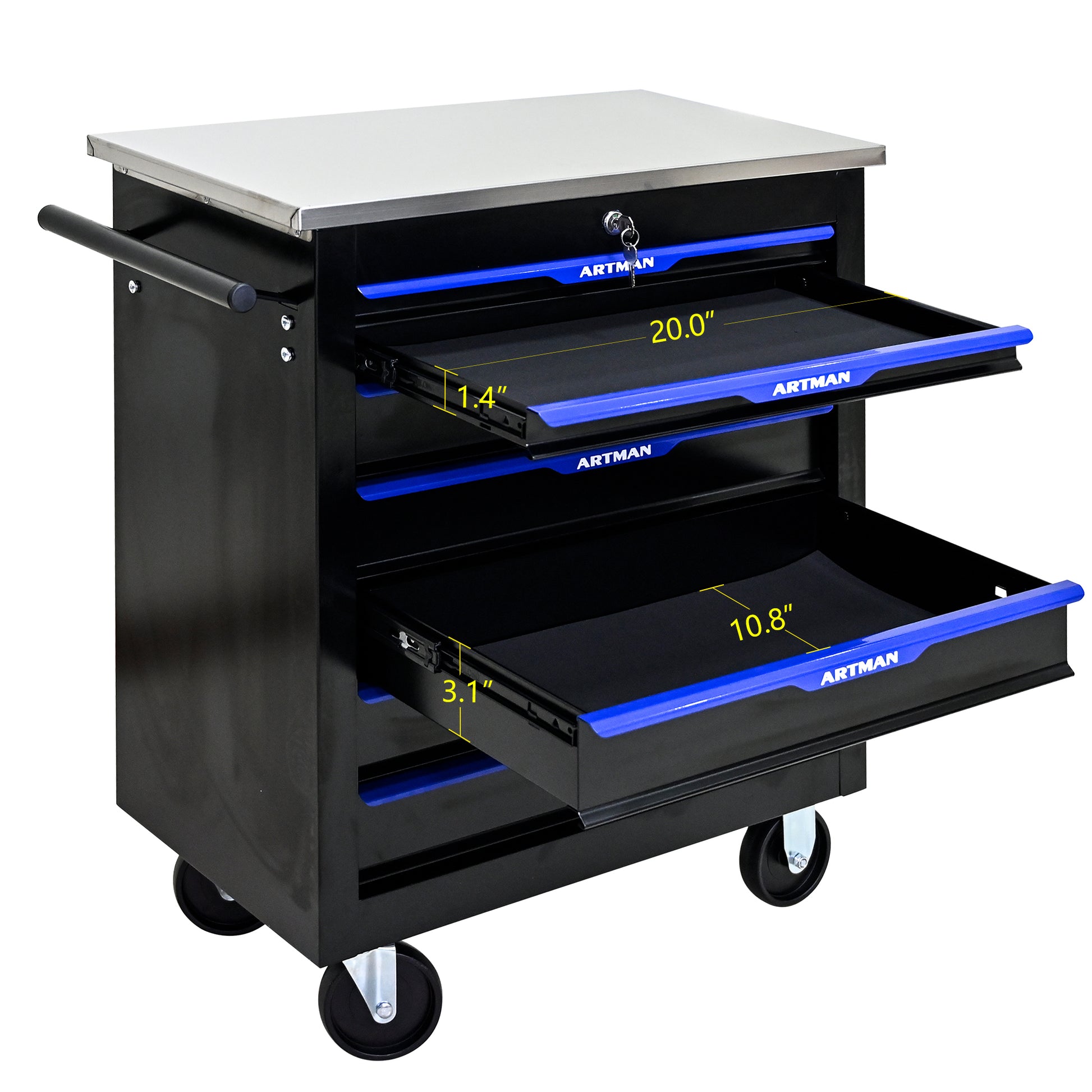 7 Drawers Multifunctional Tool Cart With Wheels Black Blue Black Blue Steel