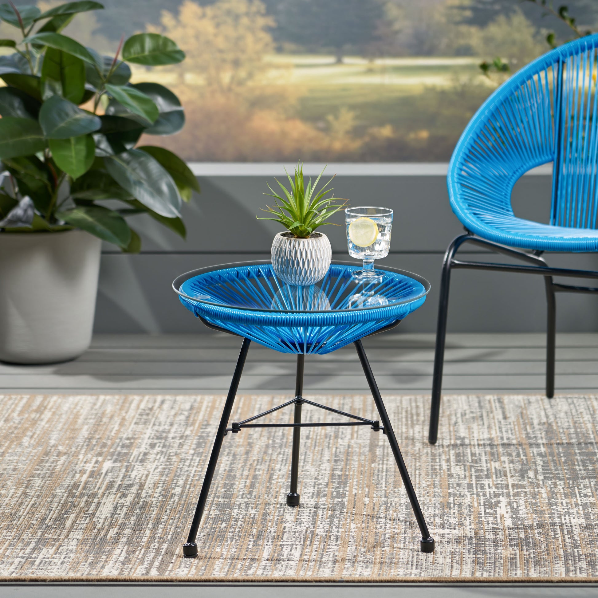 Nusa Side Table Blue Tempered Glass