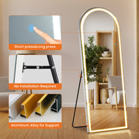 3 Color Lighting Mirror With Led Lights, 71"X26" Lighted Floor Standing Mirror With Stand Black Fiberglass