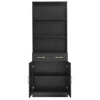 Bathroom Storage Cabinet, Cabinet With Two Doors And Drawers, Adjustable Shelf, Three Layer Open Shelf, Mdf Board, Black Black Mdf