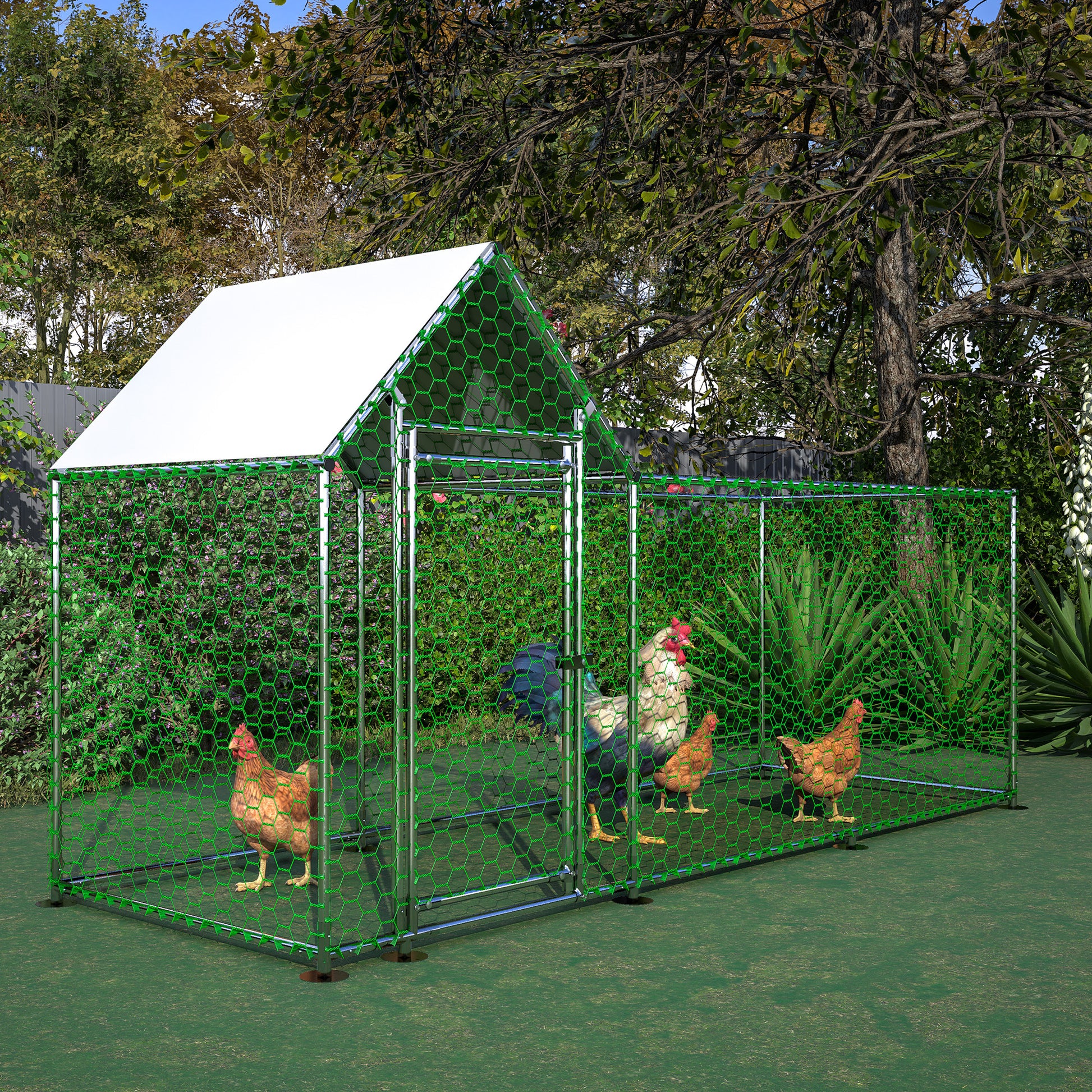 10X3Ft Metal Chicken Coop Run Backyard Hen House Poultry Habitat Cage W Cover Silver Metal