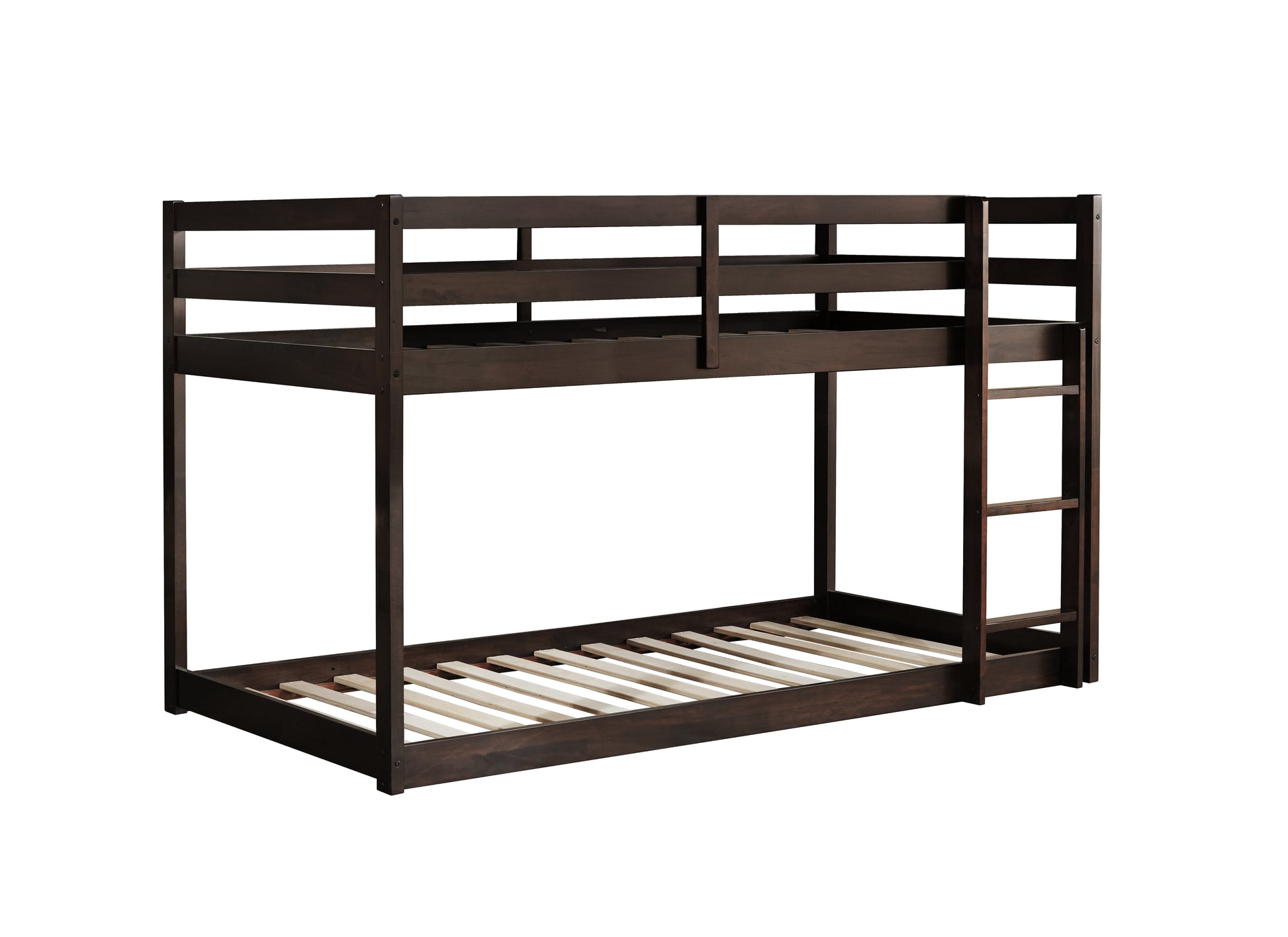 Solid Woodensolid Rubber Wooden Twin Over Twin Loft Bed With Ladder ,Upper And Bottom Bed Platforms Crafted With Strengthened Slats,Espresso Twin Espresso Rubber Wood