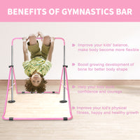 Multi Functional Adjustable Height Children'S Horizontal Gymnastic Bar With Bear Rings Pink Steel