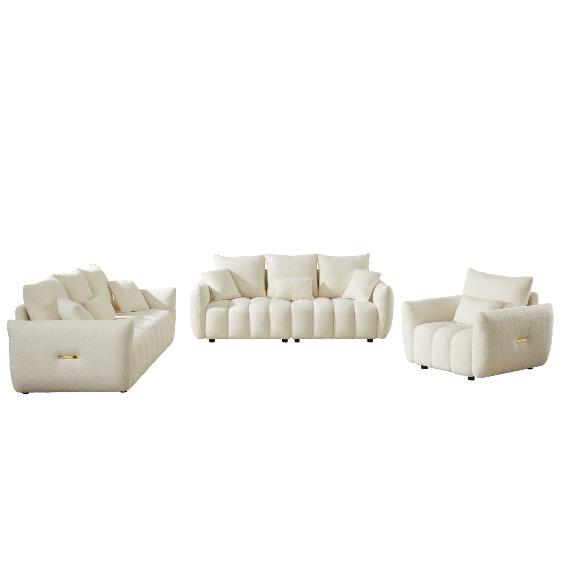 1 Seater 3 Seater 3 Seater, Combo Sofa Modern Living Room Sofa, Teddy Sofa, Wooden Frame, 7 Cushions, Apartment Sofa Furniture Beige Wood Primary Living Space Pine Foam Fabric 7 Seat