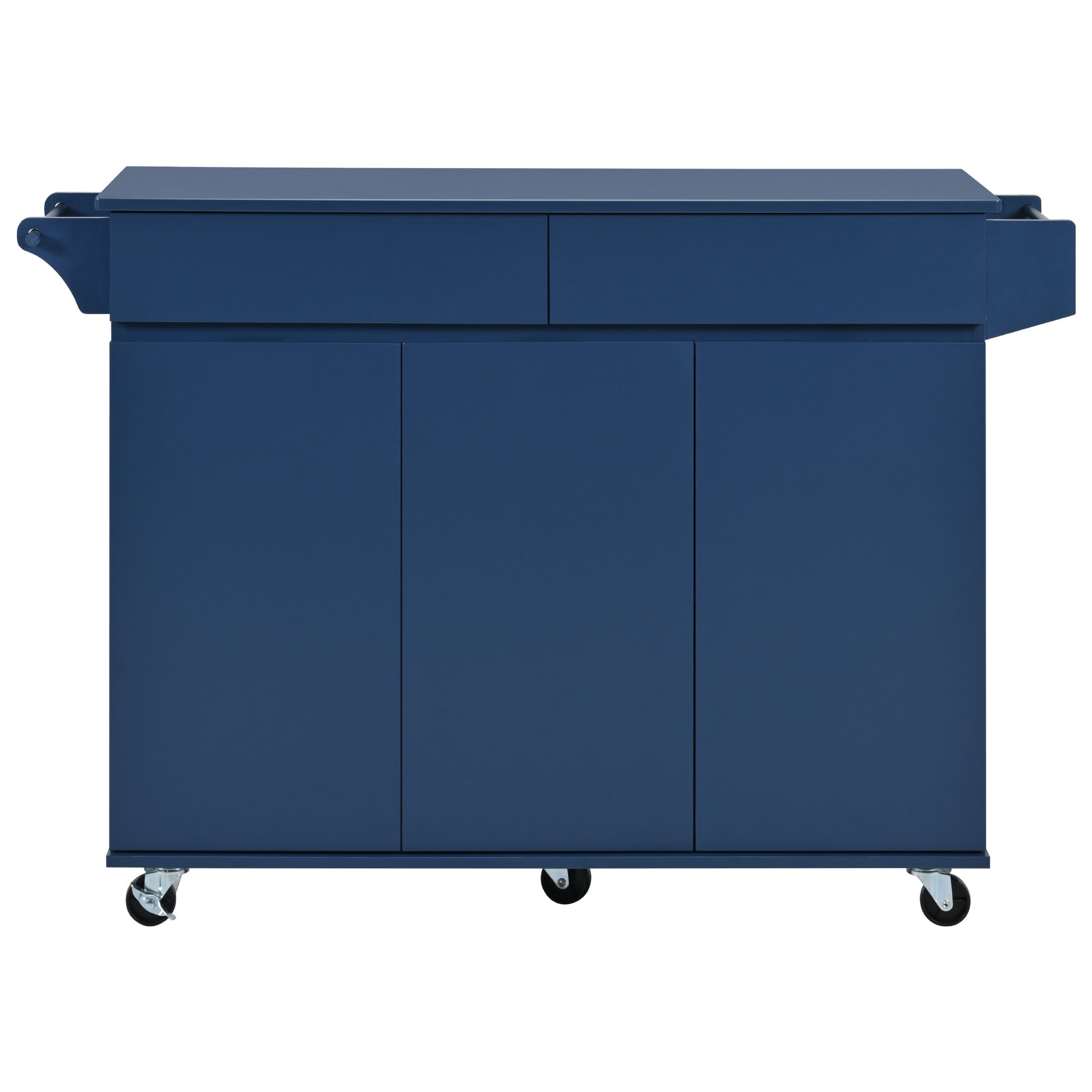 K&K 53.2'' Kitchen Island With Drop Leaf, Kitchen Storage Cart With Spice Rack, Towel Rack And 2 Drawers, Rolling Kitchen Island On Wheels With Adjustable Shelves For Kitchen, Dining Room, Navy Blue Navy Blue Brown Kitchen