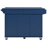 K&K 53.2'' Kitchen Island With Drop Leaf, Kitchen Storage Cart With Spice Rack, Towel Rack And 2 Drawers, Rolling Kitchen Island On Wheels With Adjustable Shelves For Kitchen, Dining Room, Navy Blue Navy Blue Brown Kitchen