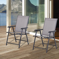 Outsunny Set Of 2 Patio Folding Chairs, Stackable Outdoor Sling Patio Dining Chairs With Armrests For Lawn, Camping, Dining, Beach, Metal Frame, No Assembly, Gray Gray Fabric Metal